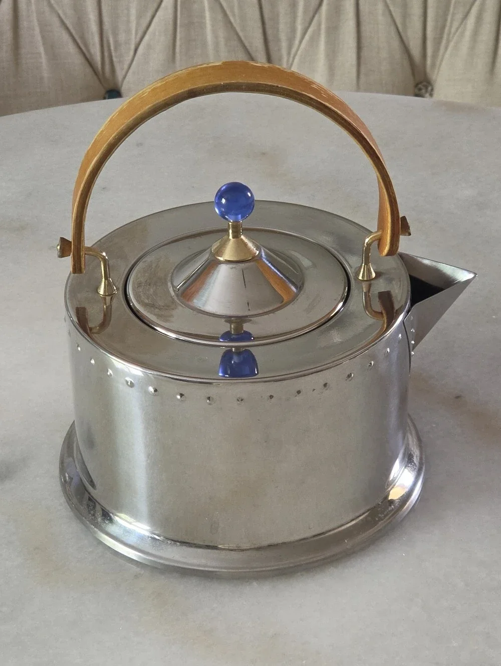 Vintage Bodum Ottoni Tea Kettle 1.5L, Stainless Steel, Wooden Handle, Blue Eye